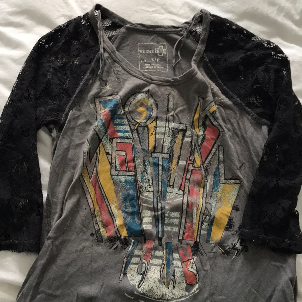 Free People rock punk baseball tee w lace sleeve